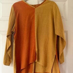 Yellow and orange linen blouse with a‎ relaxed fit